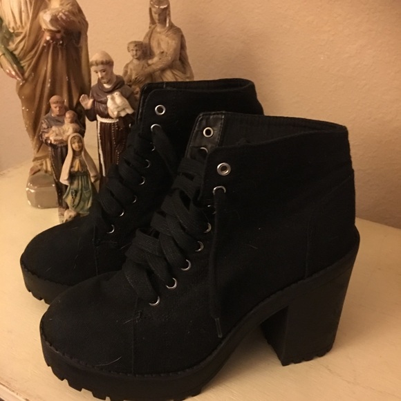 Canvas Chunky Heeled Ankle Boots | Poshmark